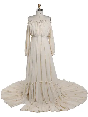 Elegant Off The Shoulder Maternity Dresses for Photo Shoot Adjustable Waist Maternity Gown for Baby Shower Maxi Dress YEWEN YD22106