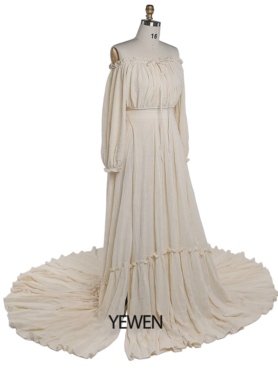 Elegant Off The Shoulder Maternity Dresses for Photo Shoot Adjustable Waist Maternity Gown for Baby Shower Maxi Dress YEWEN YD22106