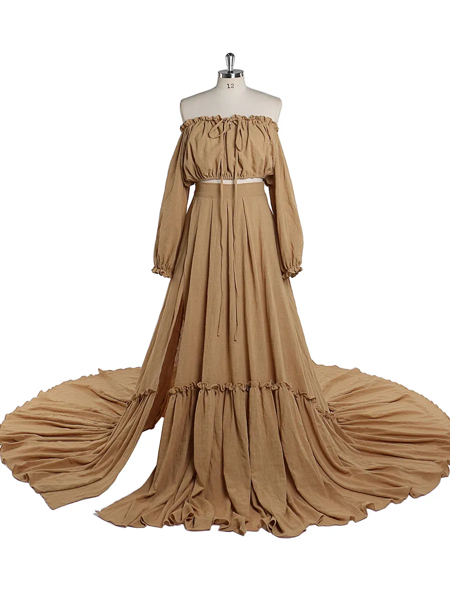 Elegant Off The Shoulder Maternity Dresses for Photo Shoot Adjustable Waist Maternity Gown for Baby Shower Maxi Dress YEWEN YD22106