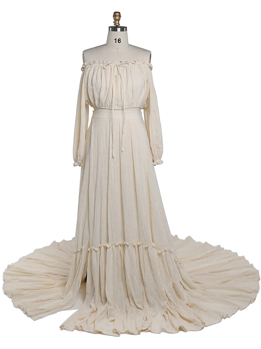 Elegant Off The Shoulder Maternity Dresses for Photo Shoot Adjustable Waist Maternity Gown for Baby Shower Maxi Dress YEWEN YD22106