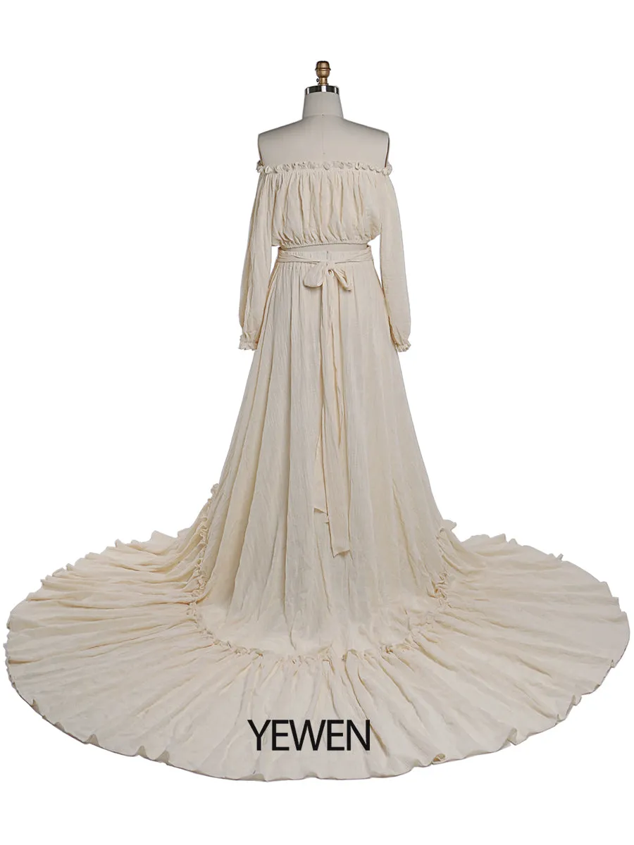 Elegant Off The Shoulder Maternity Dresses for Photo Shoot Adjustable Waist Maternity Gown for Baby Shower Maxi Dress YEWEN YD22106