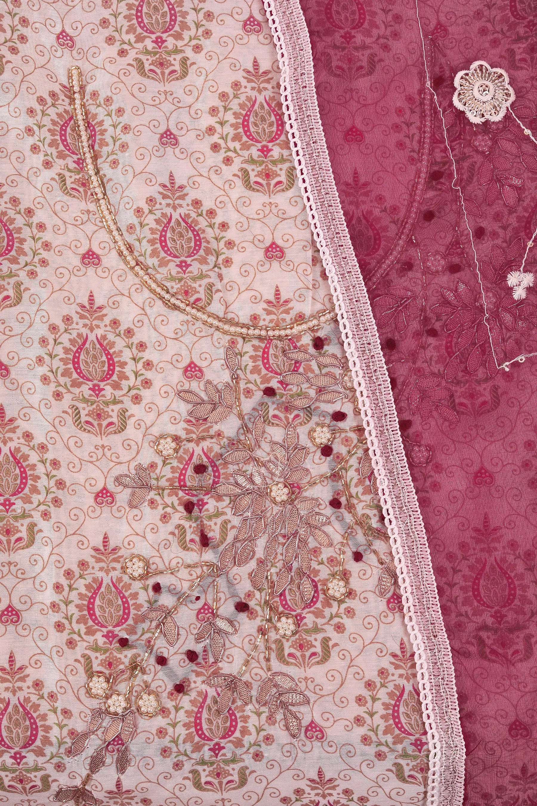 Embellished Organza Dress Material With Dupatta