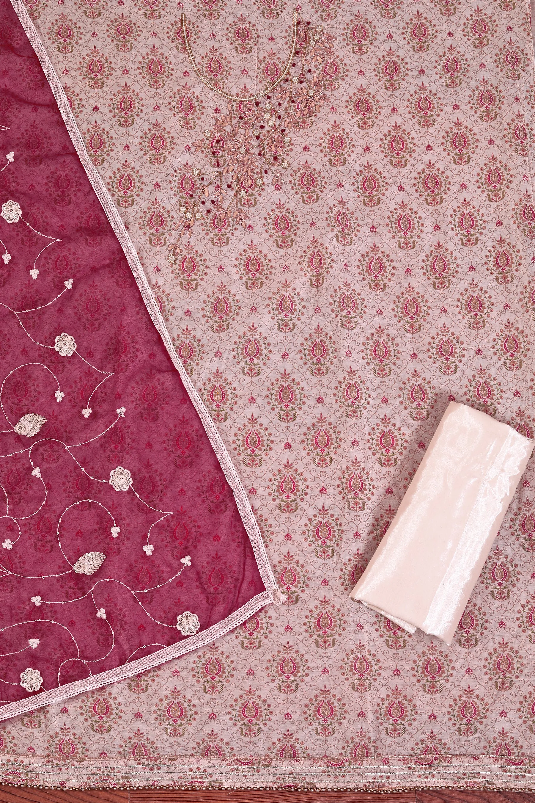 Embellished Organza Dress Material With Dupatta