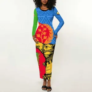 Eritrea Independence Day 2024 Long Sleeve Bodycon Dress Eritrean Camel African Pattern LT01
