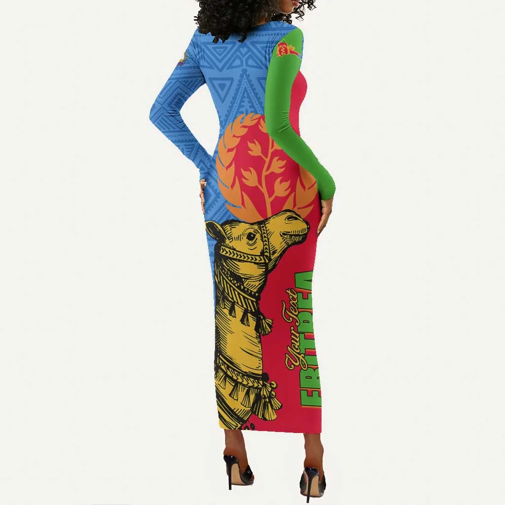 Eritrea Independence Day 2024 Long Sleeve Bodycon Dress Eritrean Camel African Pattern LT01