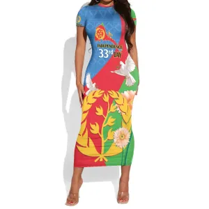 Eritrea Independence Day Short Sleeve Bodycon Dress Eritrean Olive Branches 33rd Anniversary LT14