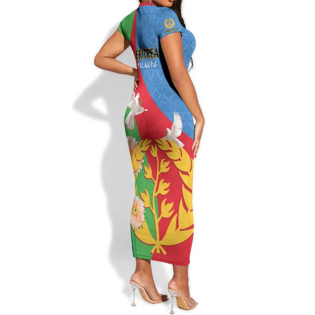 Eritrea Independence Day Short Sleeve Bodycon Dress Eritrean Olive Branches 33rd Anniversary LT14