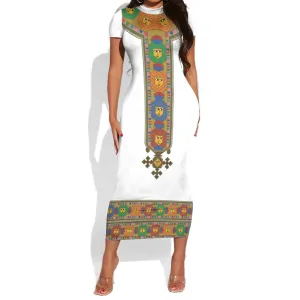 Ethiopia Saba Kemis Habesha Style Short Sleeve Bodycon Dress LT15