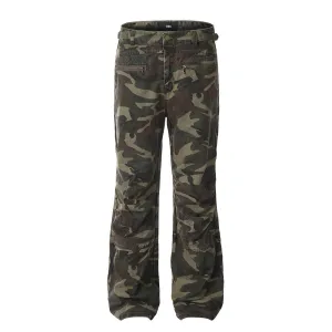 European And American Camouflage Workwear Trousers Men's Pleated Sports Casual Pants Loose Wide-foot Micro-flared Trendy Hippie Pants
