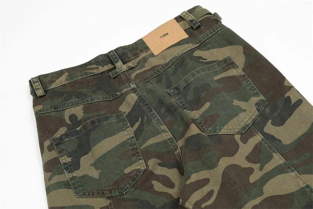 European And American Camouflage Workwear Trousers Men's Pleated Sports Casual Pants Loose Wide-foot Micro-flared Trendy Hippie Pants