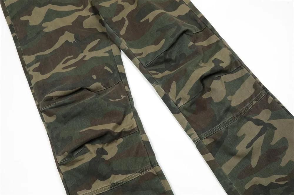 European And American Camouflage Workwear Trousers Men's Pleated Sports Casual Pants Loose Wide-foot Micro-flared Trendy Hippie Pants