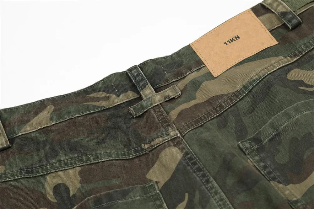 European And American Camouflage Workwear Trousers Men's Pleated Sports Casual Pants Loose Wide-foot Micro-flared Trendy Hippie Pants