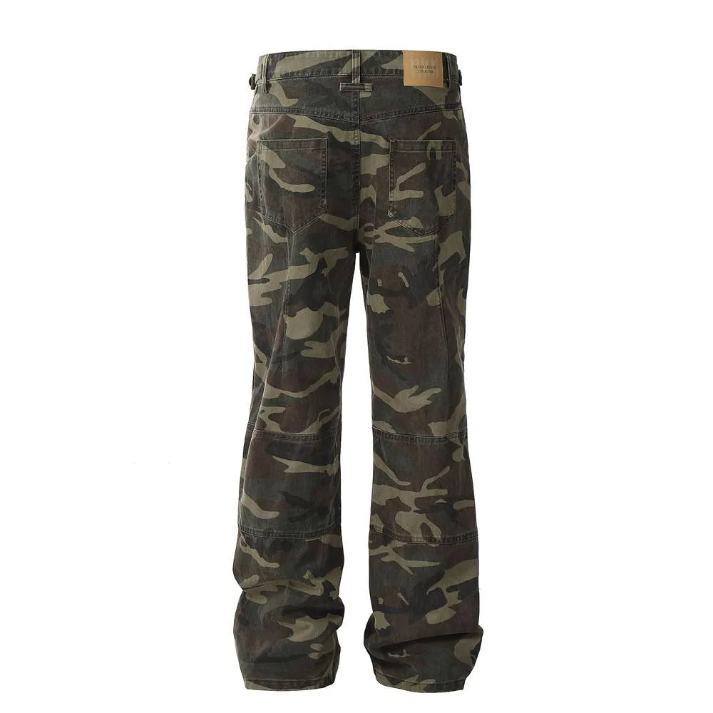 European And American Camouflage Workwear Trousers Men's Pleated Sports Casual Pants Loose Wide-foot Micro-flared Trendy Hippie Pants