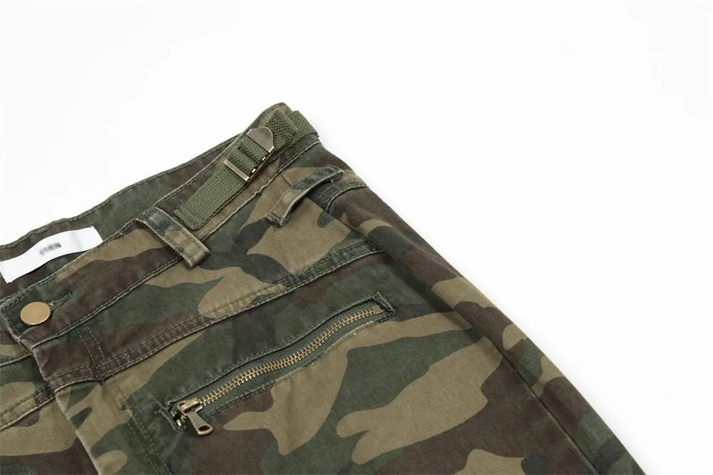 European And American Camouflage Workwear Trousers Men's Pleated Sports Casual Pants Loose Wide-foot Micro-flared Trendy Hippie Pants