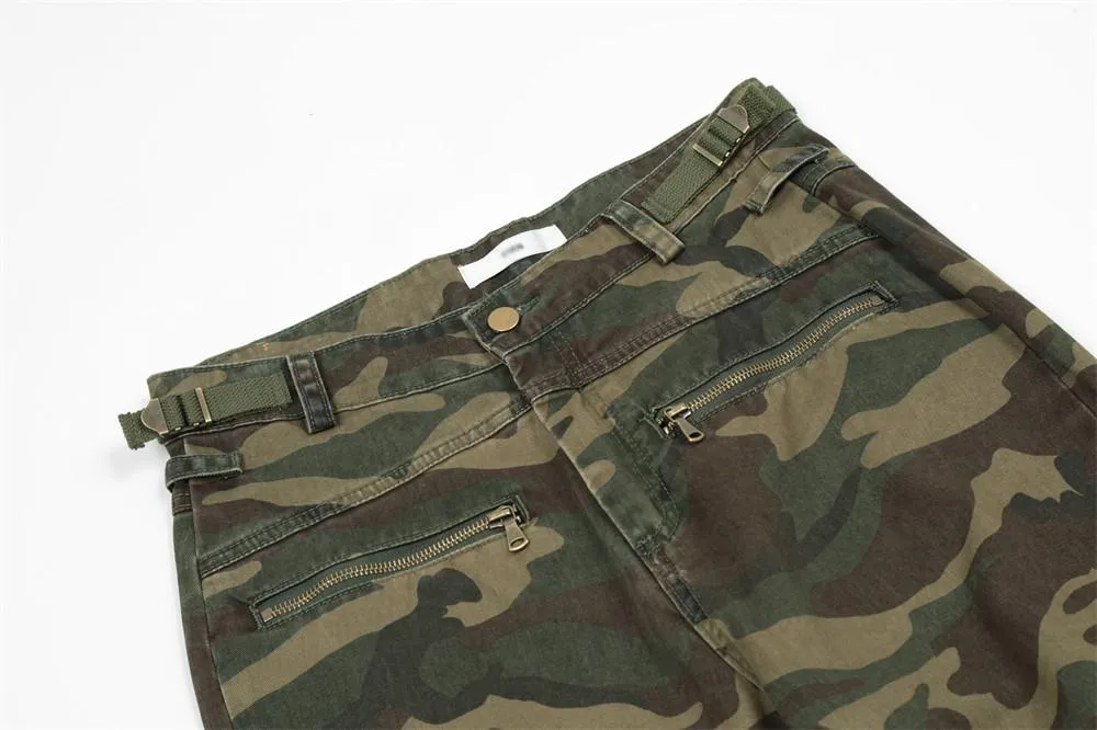 European And American Camouflage Workwear Trousers Men's Pleated Sports Casual Pants Loose Wide-foot Micro-flared Trendy Hippie Pants