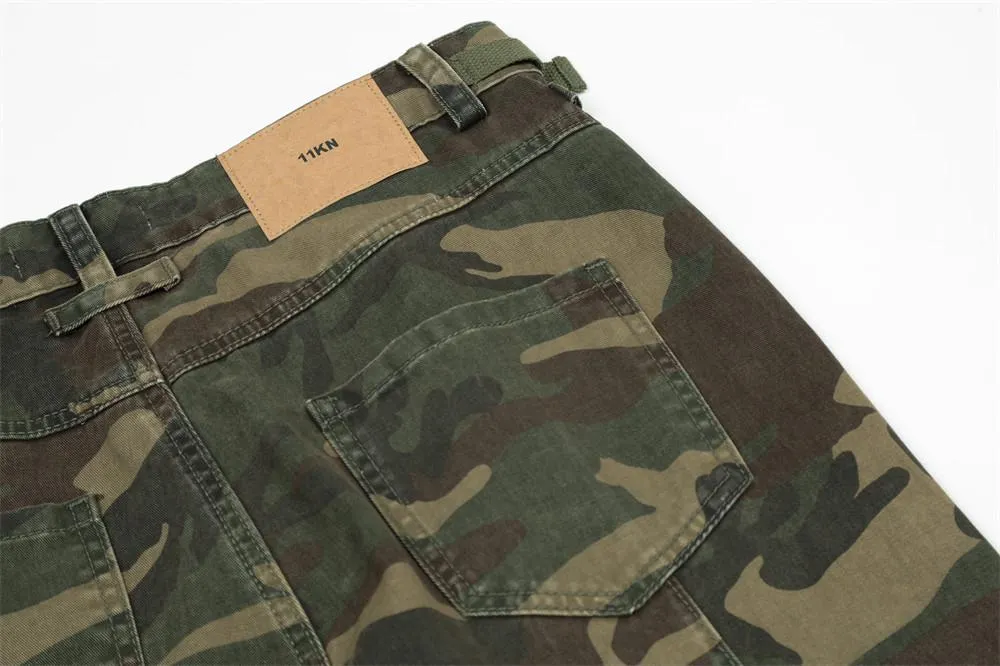 European And American Camouflage Workwear Trousers Men's Pleated Sports Casual Pants Loose Wide-foot Micro-flared Trendy Hippie Pants