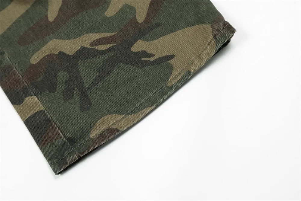European And American Camouflage Workwear Trousers Men's Pleated Sports Casual Pants Loose Wide-foot Micro-flared Trendy Hippie Pants