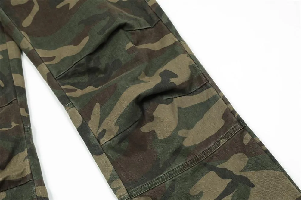 European And American Camouflage Workwear Trousers Men's Pleated Sports Casual Pants Loose Wide-foot Micro-flared Trendy Hippie Pants