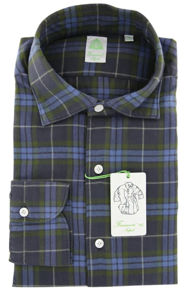Finamore Napoli Dark Blue Flannel Shirt - Extra Slim