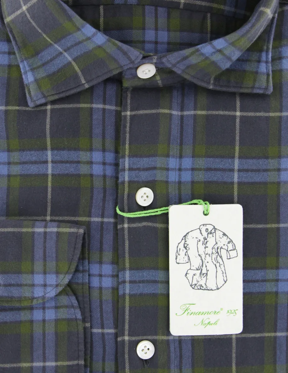 Finamore Napoli Dark Blue Flannel Shirt - Extra Slim
