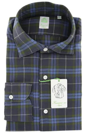 Finamore Napoli Dark Blue Flannel Shirt - Extra Slim