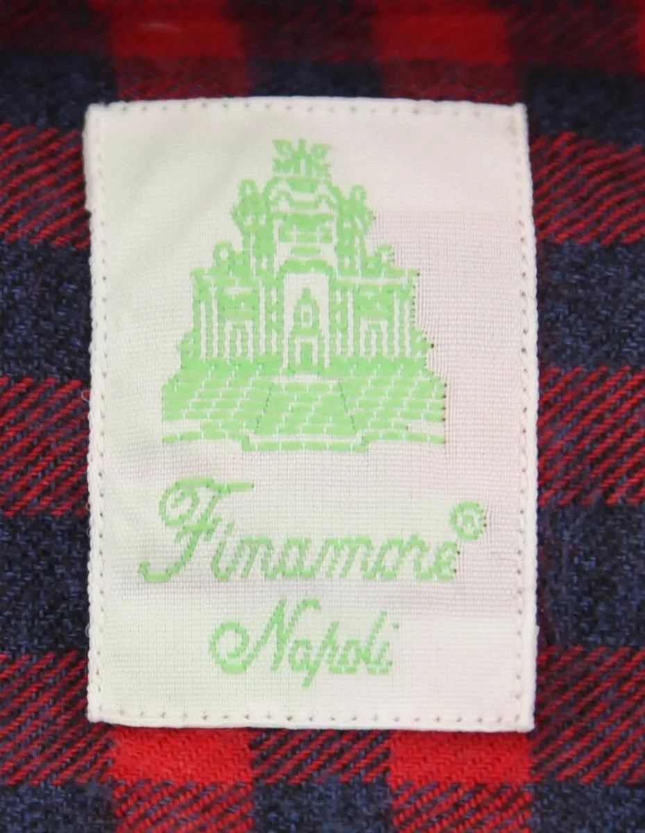 Finamore Napoli Red Flannel Shirt - Extra Slim