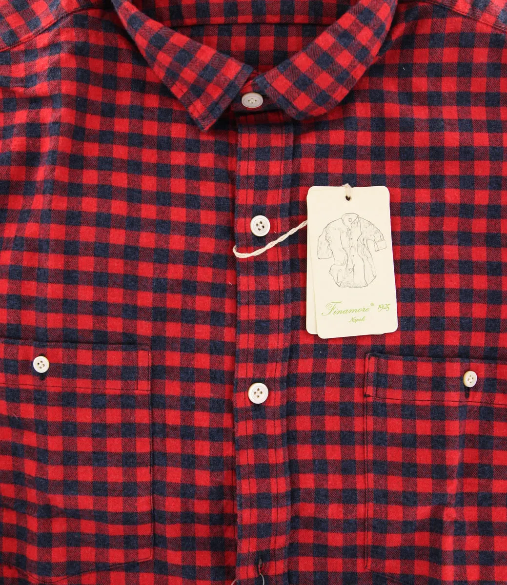 Finamore Napoli Red Flannel Shirt - Extra Slim