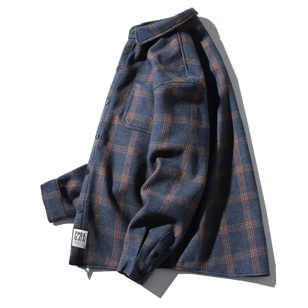 Flannel Striped Shirt Men Long Sleeve Vintage Shirts Men Plaid Streetwear Fashions Casual Spring Autumn Harajuku Shirts