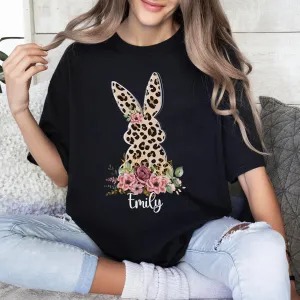 Floral Leopard Bunny Shirt, Bunny Shirt, Cute Easter Bunny T-Shirt, Happy Easter, Shirt with Bunnies, Easter Gift, Happy Easter T-Shirt