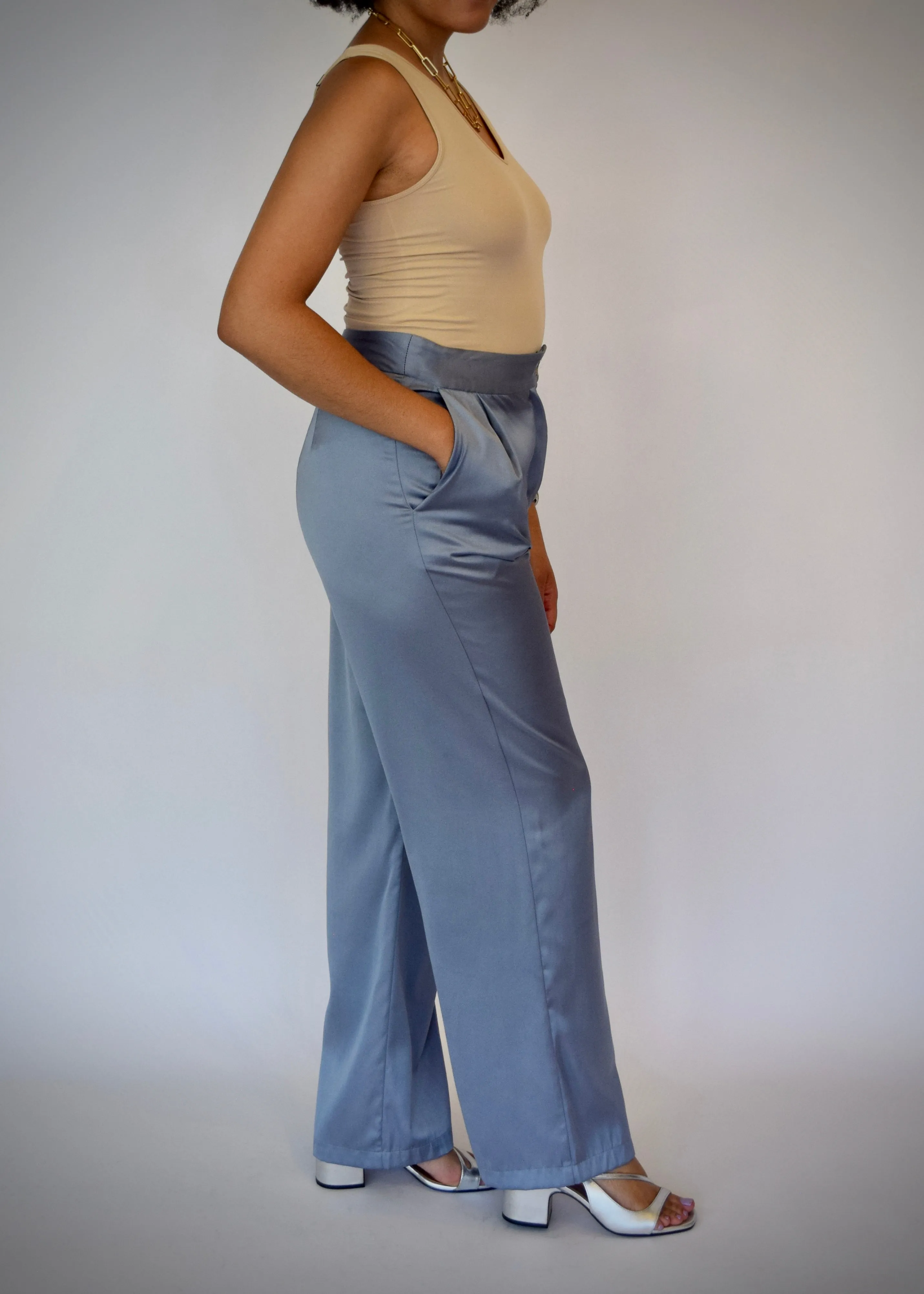Foldover Waist Satin Dress Pants