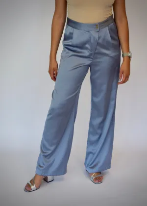 Foldover Waist Satin Dress Pants