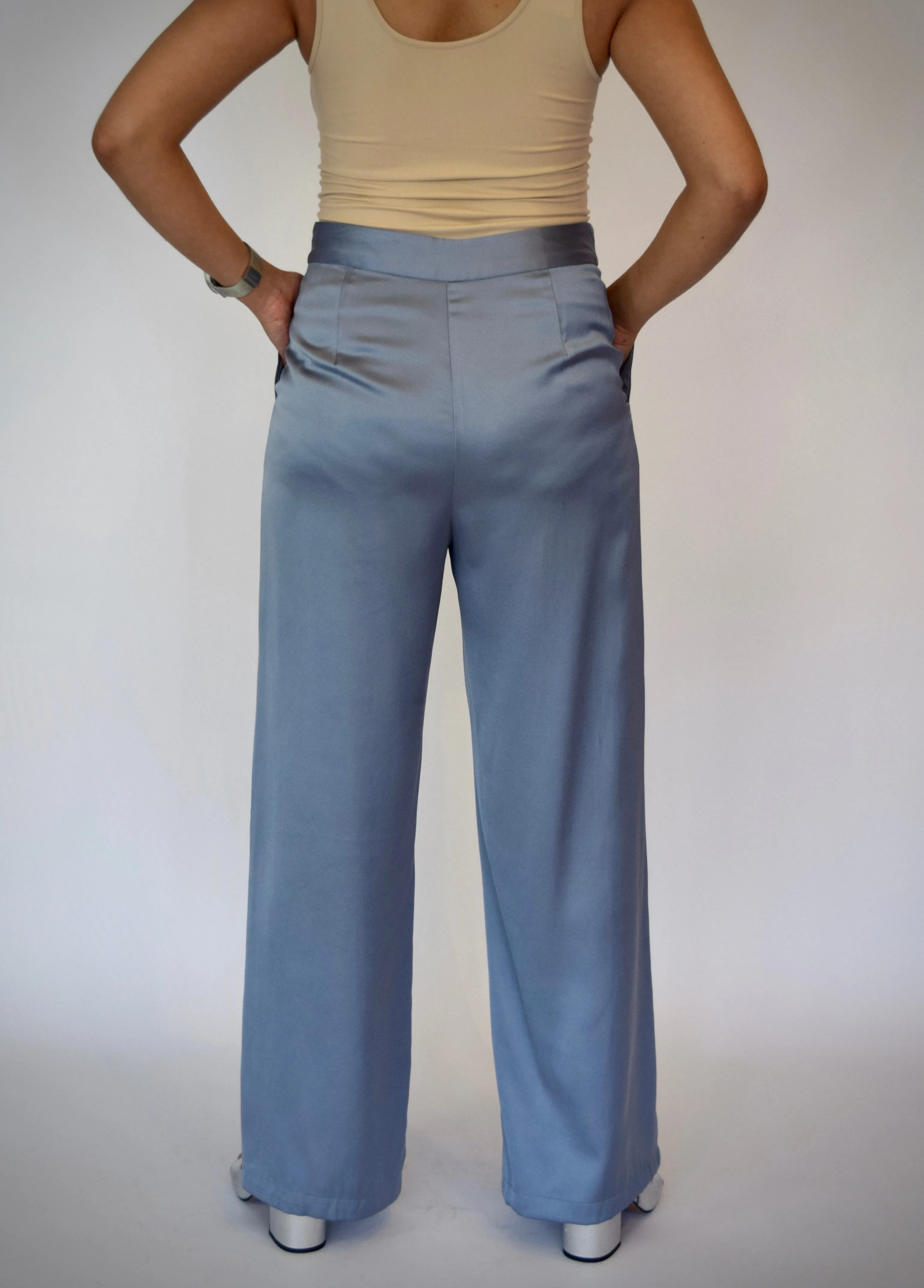 Foldover Waist Satin Dress Pants