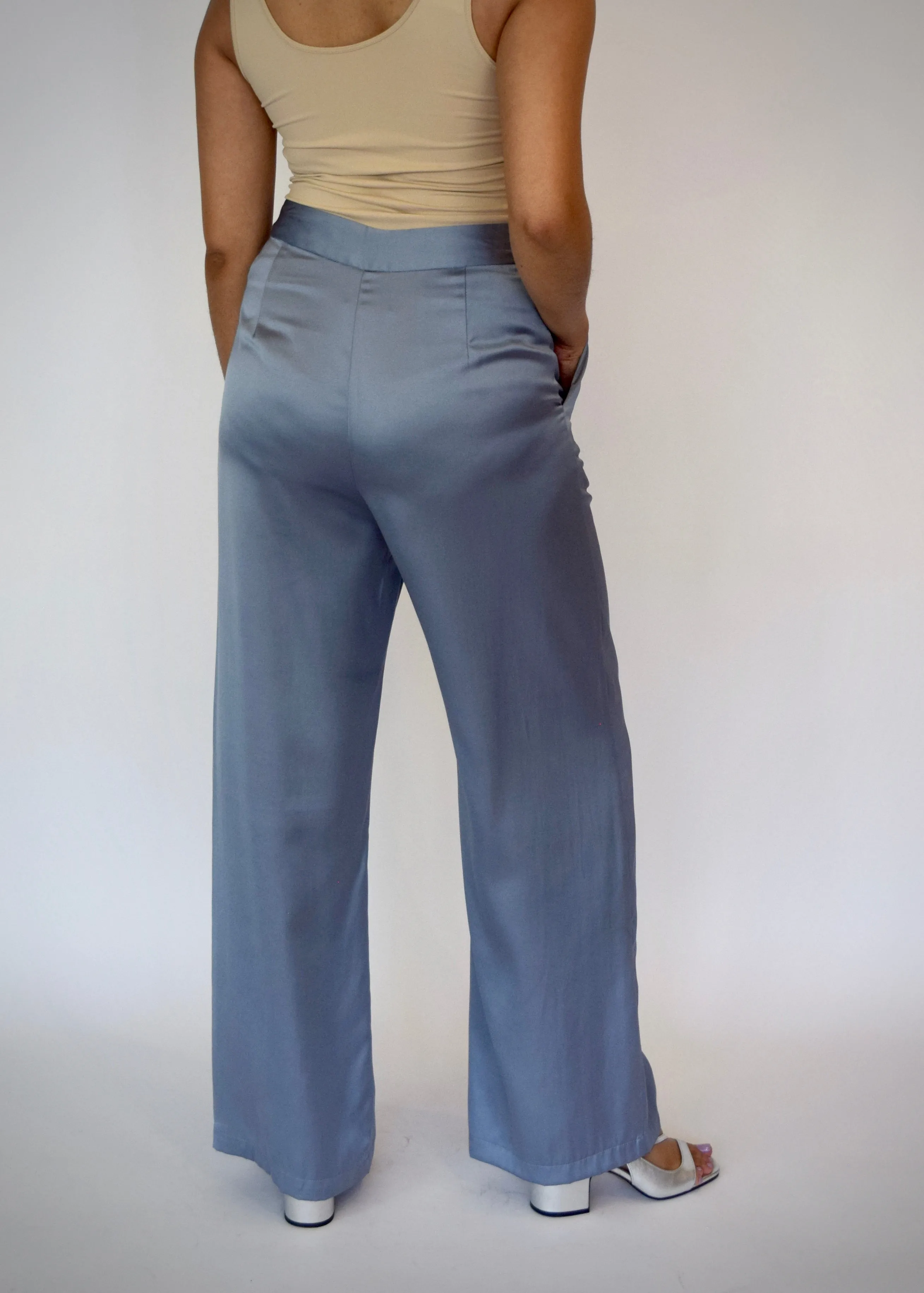 Foldover Waist Satin Dress Pants