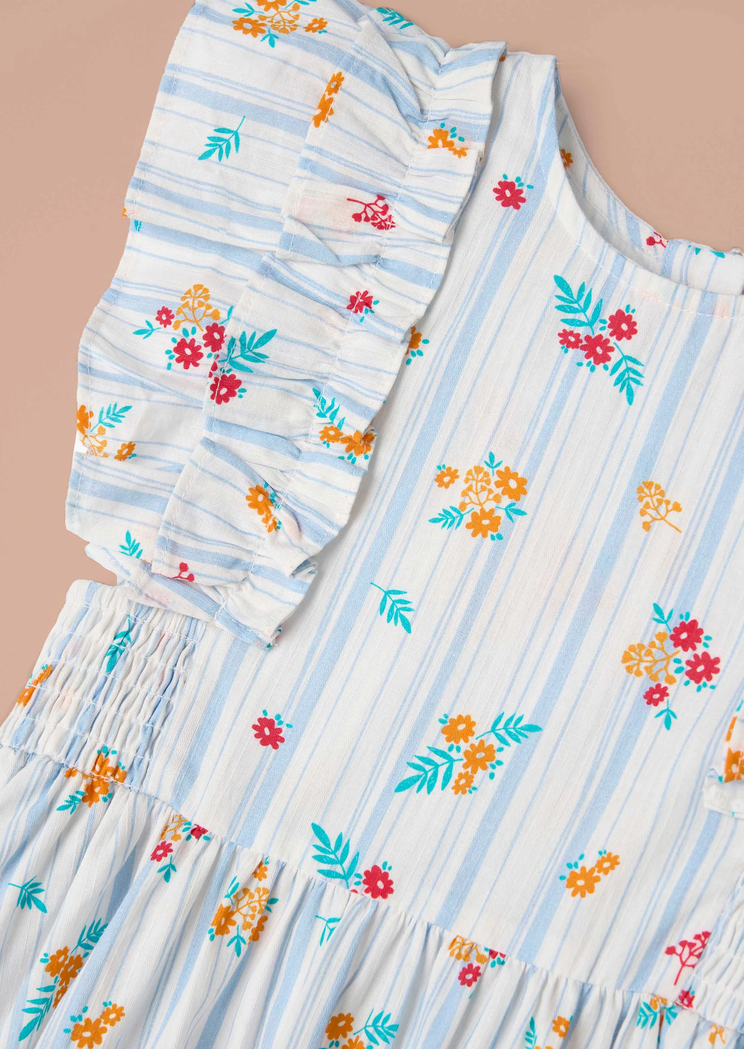Francesca Blue Shirred Panel Dress