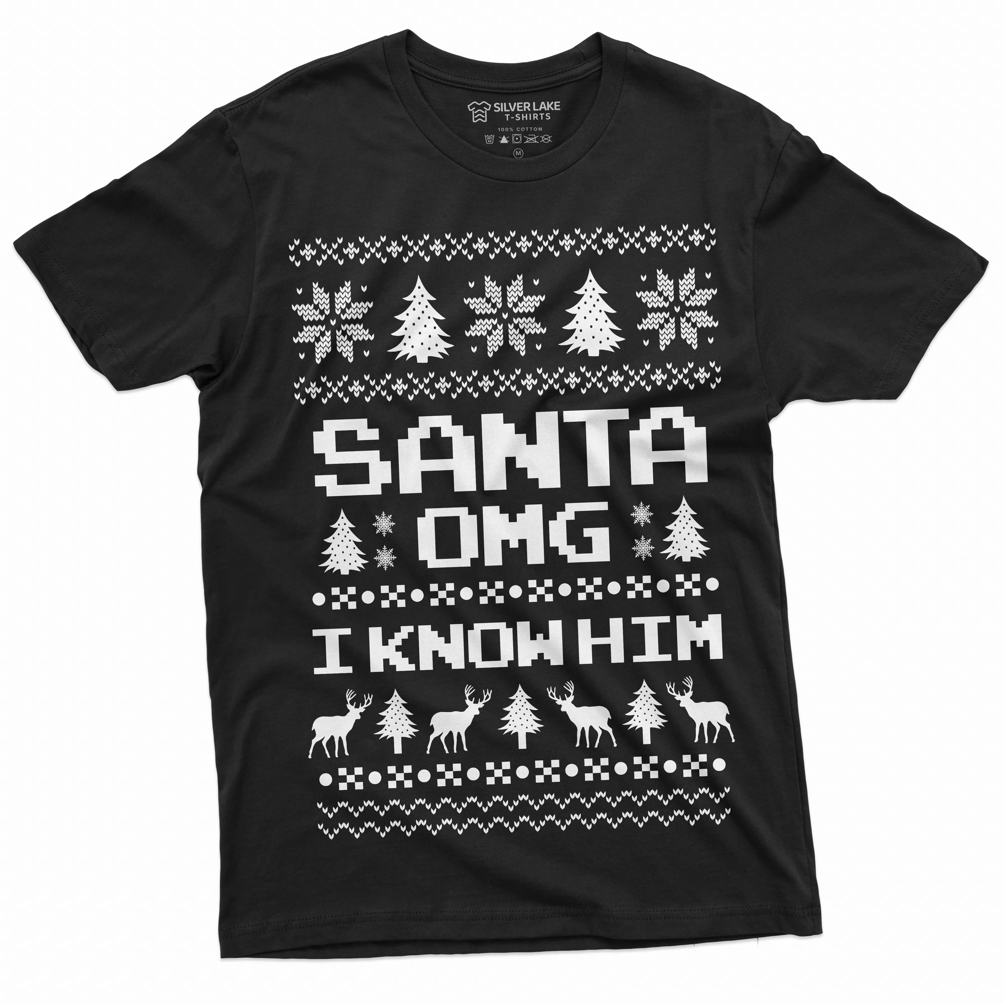 Funny Chistmas Ugly Pattern Santa OMG I know him Popular culture T-shirt Christmas Mood Nordic pattern Tee Shirt