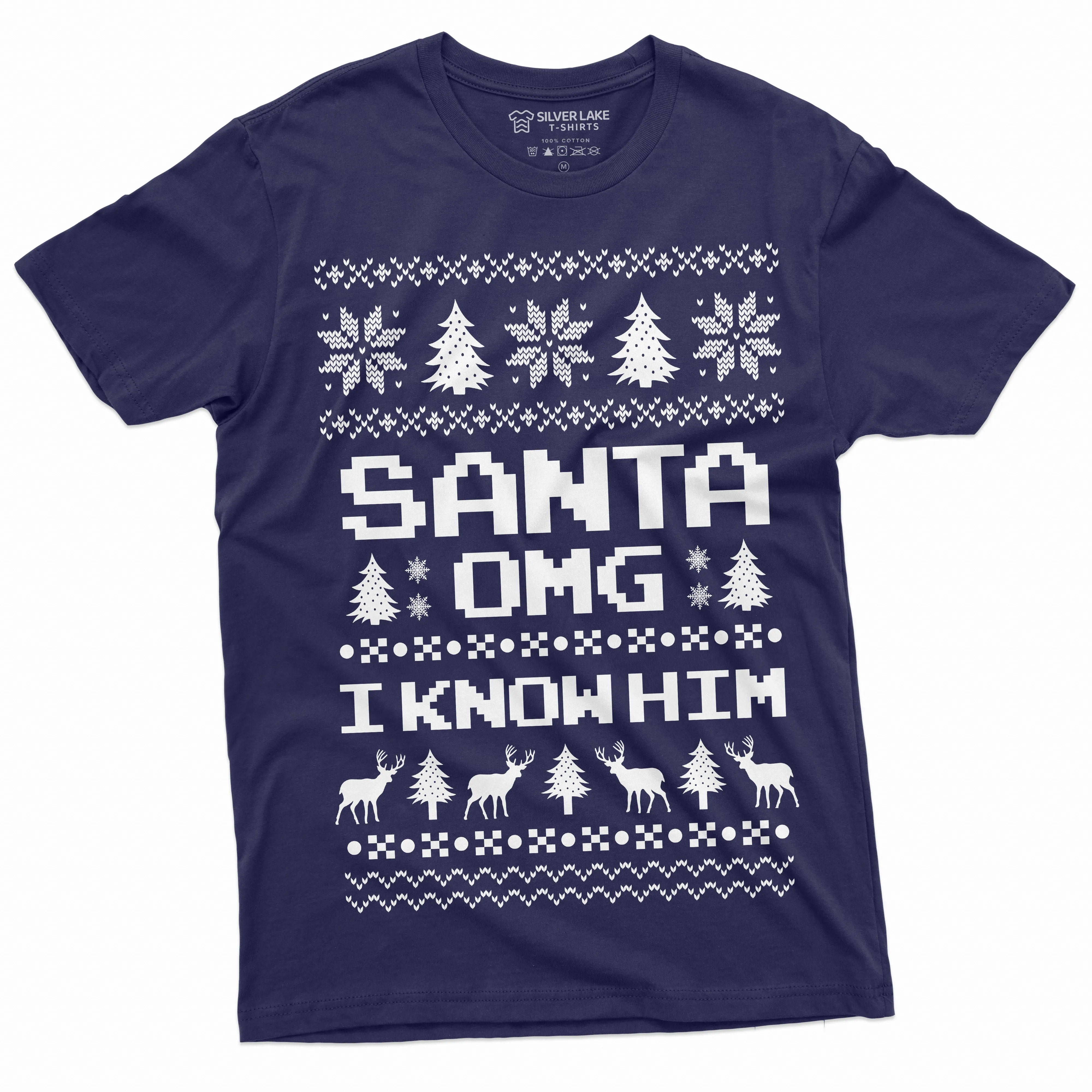 Funny Chistmas Ugly Pattern Santa OMG I know him Popular culture T-shirt Christmas Mood Nordic pattern Tee Shirt