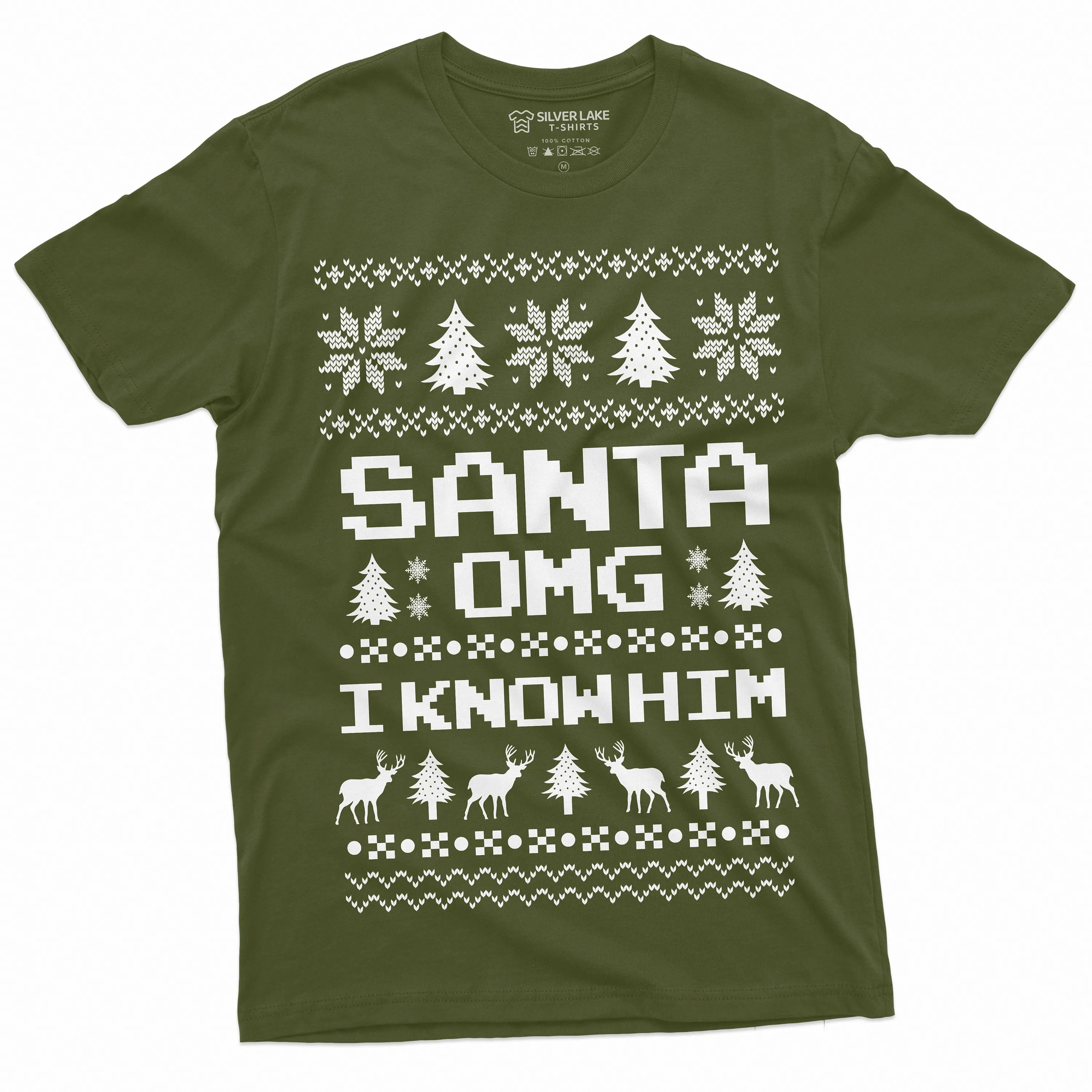 Funny Chistmas Ugly Pattern Santa OMG I know him Popular culture T-shirt Christmas Mood Nordic pattern Tee Shirt