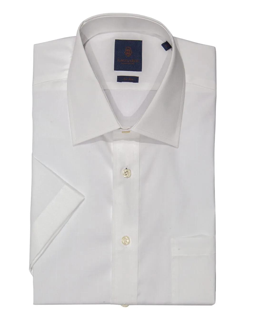Gagliardi Tailored Fit White Poplin Non-iron Short Sleeve Shirt