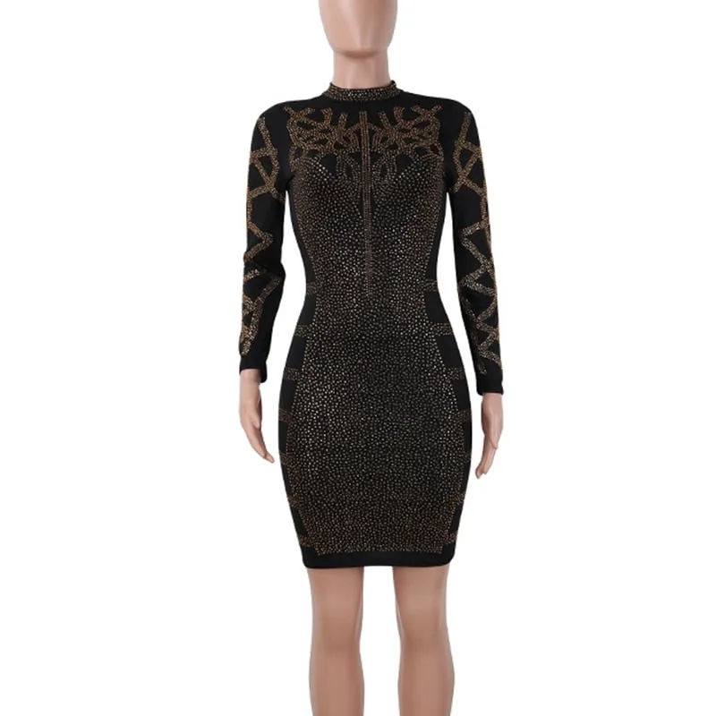 Geometric rhinestones bodycon dress