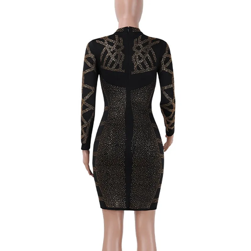 Geometric rhinestones bodycon dress