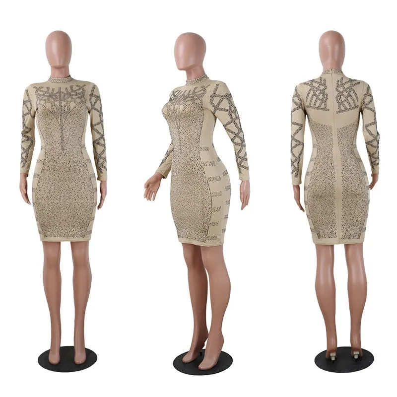 Geometric rhinestones bodycon dress