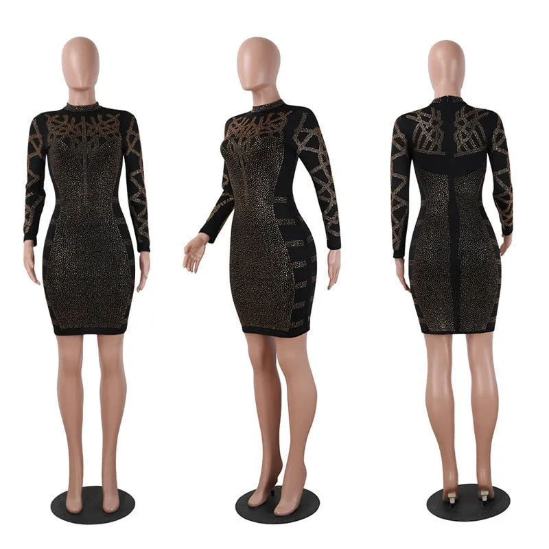 Geometric rhinestones bodycon dress