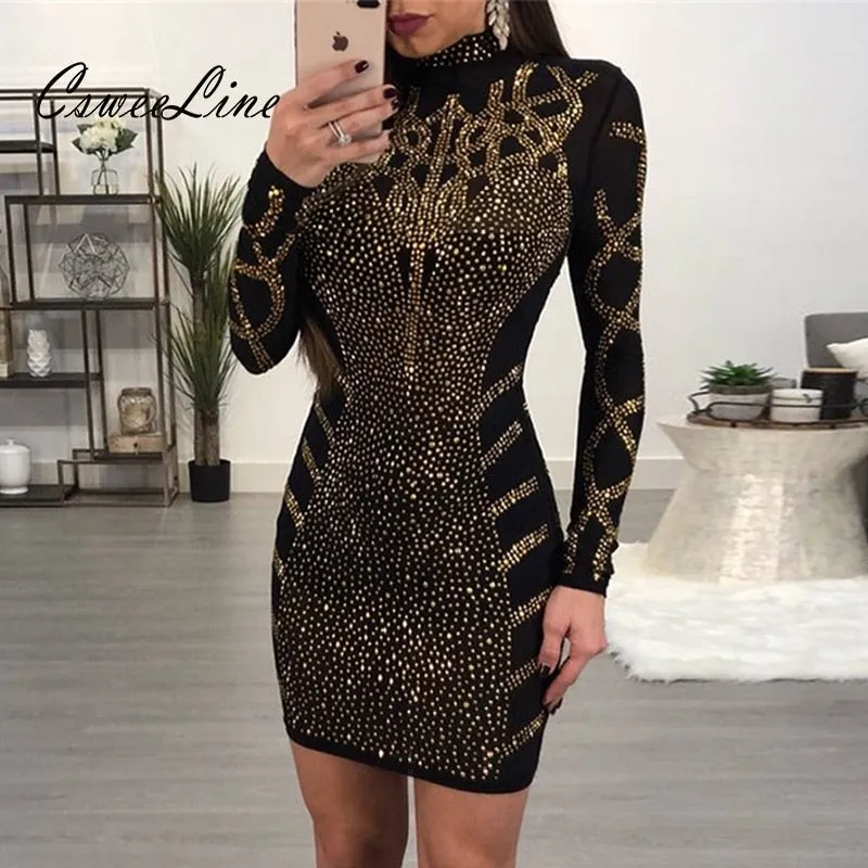 Geometric rhinestones bodycon dress
