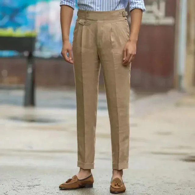 Gerade Leinenhose mit hoher Taille