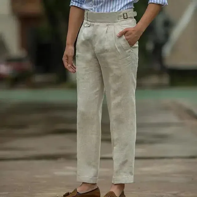 Gerade Leinenhose mit hoher Taille
