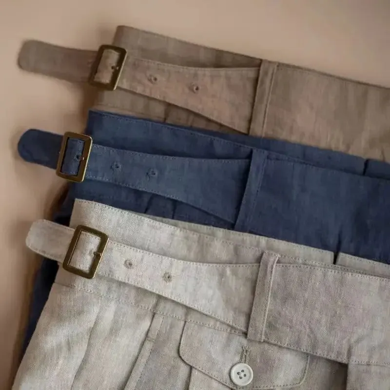 Gerade Leinenhose mit hoher Taille