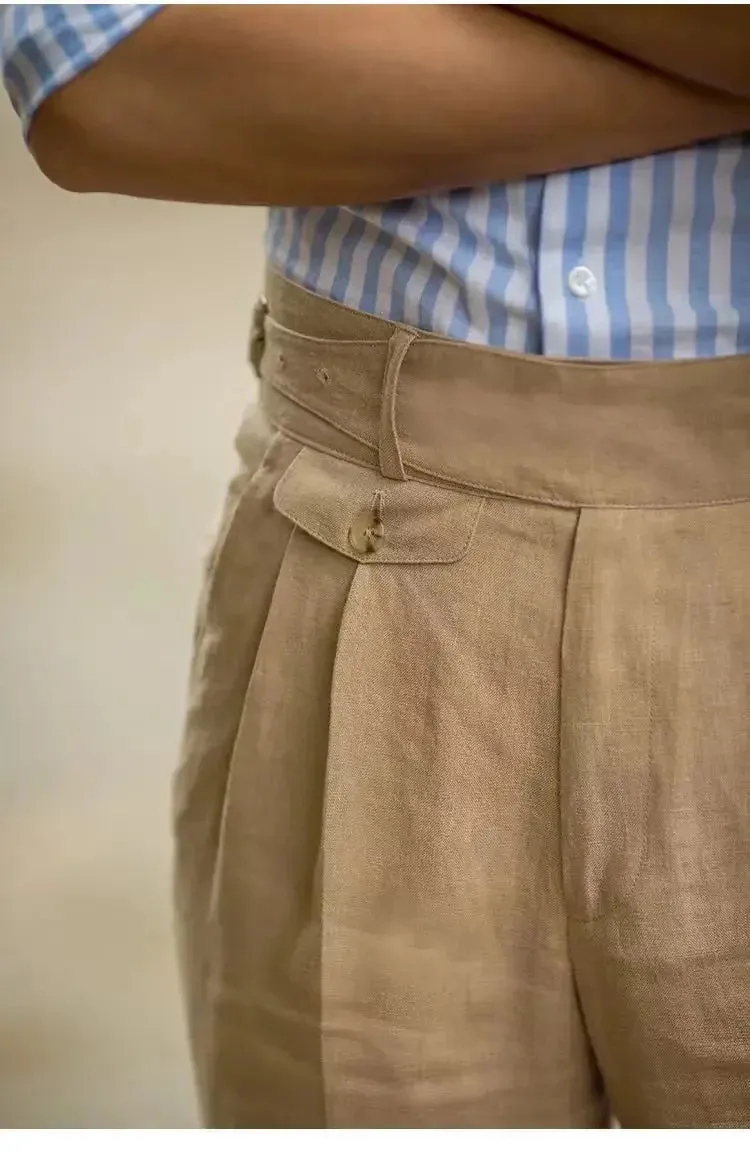 Gerade Leinenhose mit hoher Taille