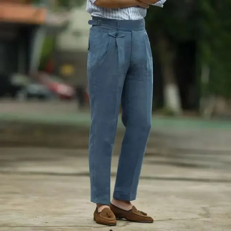 Gerade Leinenhose mit hoher Taille
