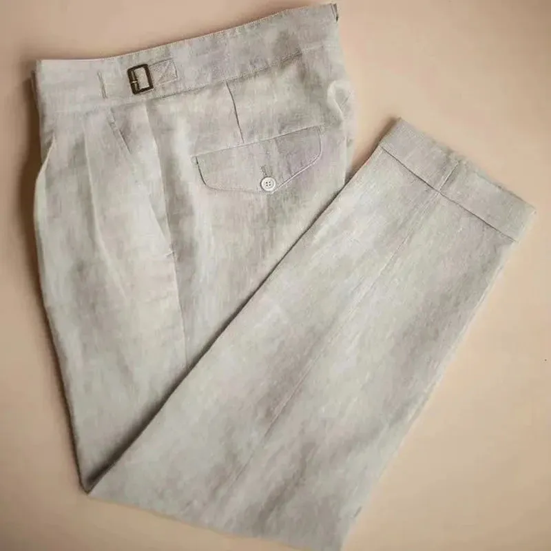 Gerade Leinenhose mit hoher Taille