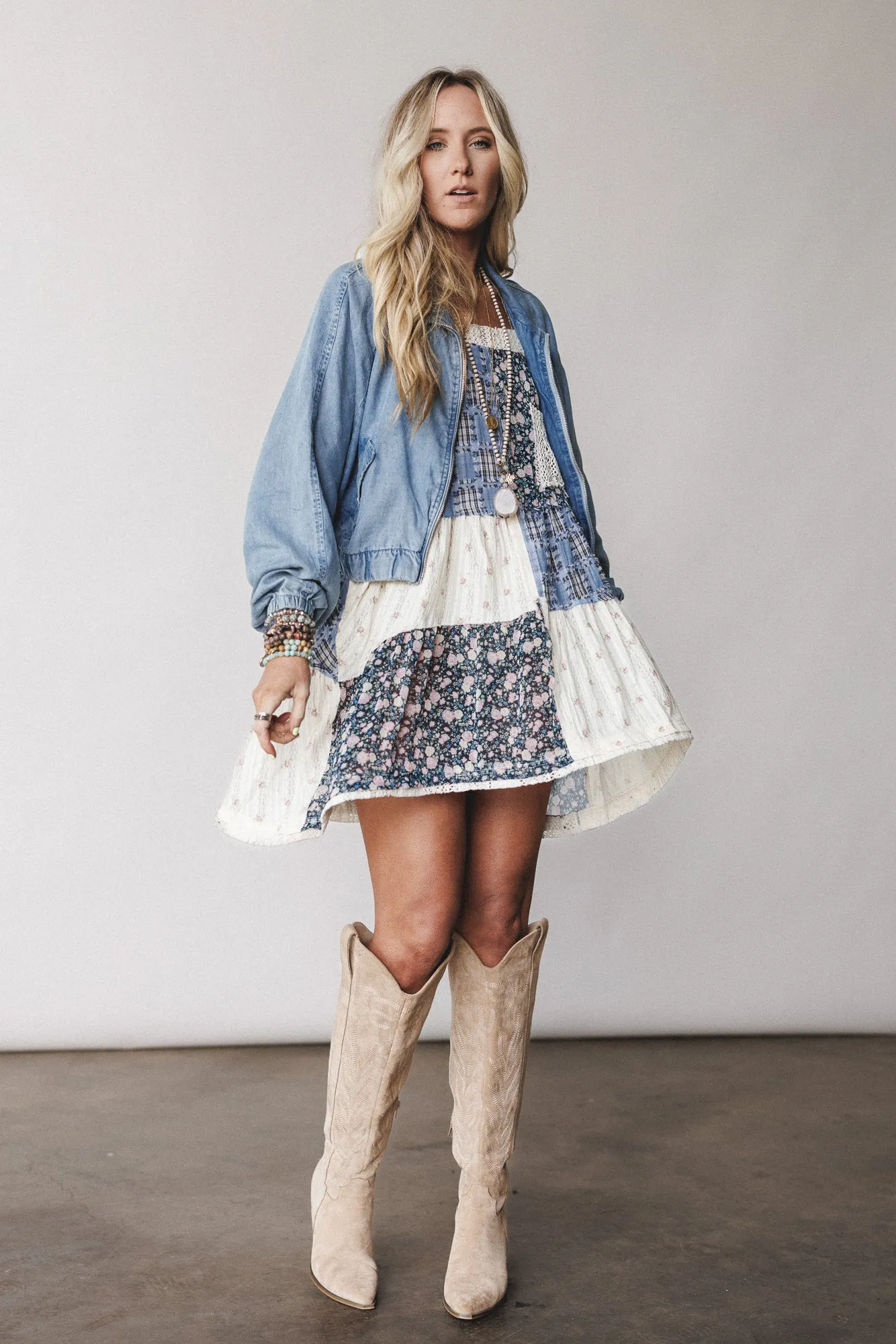 Golden Fields Patchwork Dress - Blue